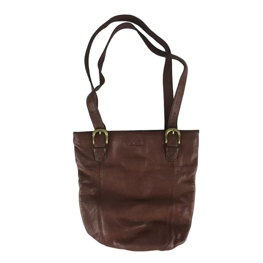 Guess Womens Brown Leather Inner Pockets Adjustable Double Handles Shoulder Bag